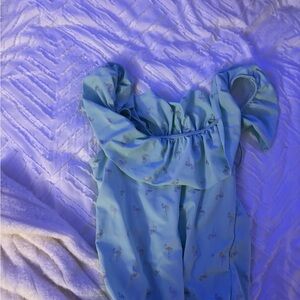 Place Blue Top with Flamingo Accents